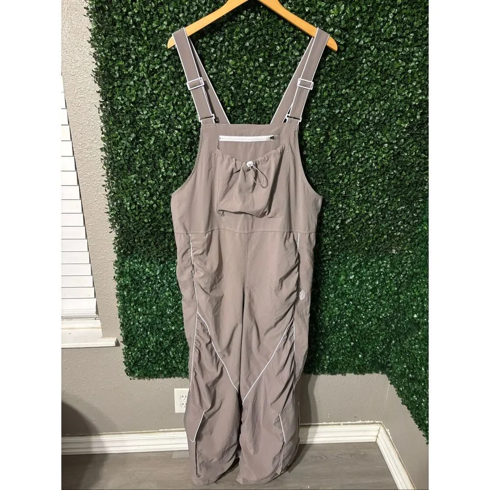 Free People Taupe Wide-Leg Utility Overalls